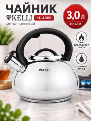 Чайник KELLI KL-4359 металлический 3 л для газовой плиты с крышкой на носике