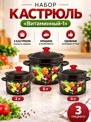 Набор кастрюль Витаминный-1, 3 предмета, 2, 4 и 6 л, с крышками